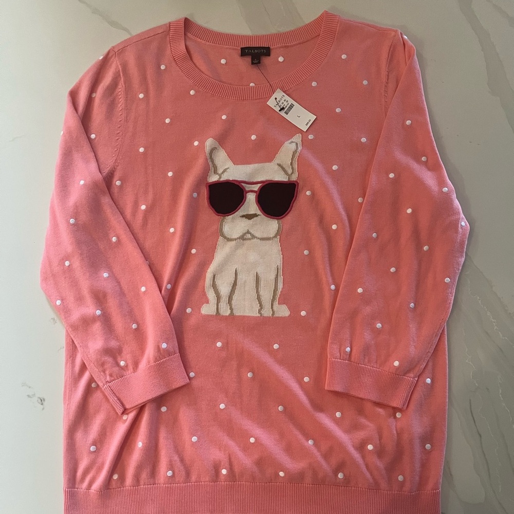 Pink French Bulldog Sweater by Talbots